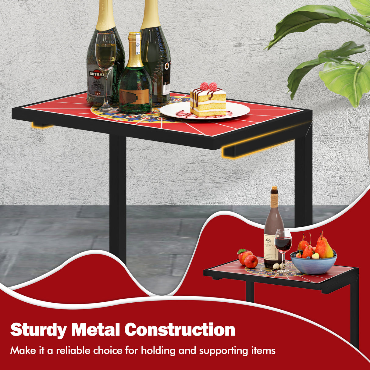 C-shaped Waterproof Outdoor Side End Table with Ceramic Top