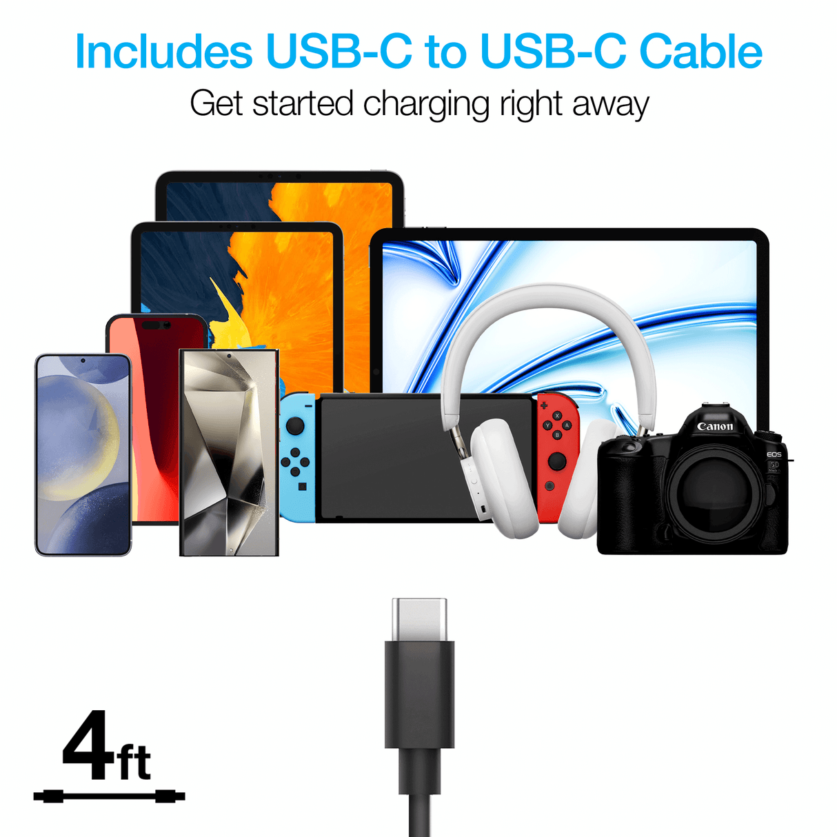 Naztech N420 PD25W+2.4A Car Charger + C - C Cable 4Ft