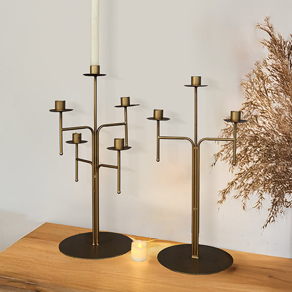Freestanding Antique Iron Candelabra, Set of Two