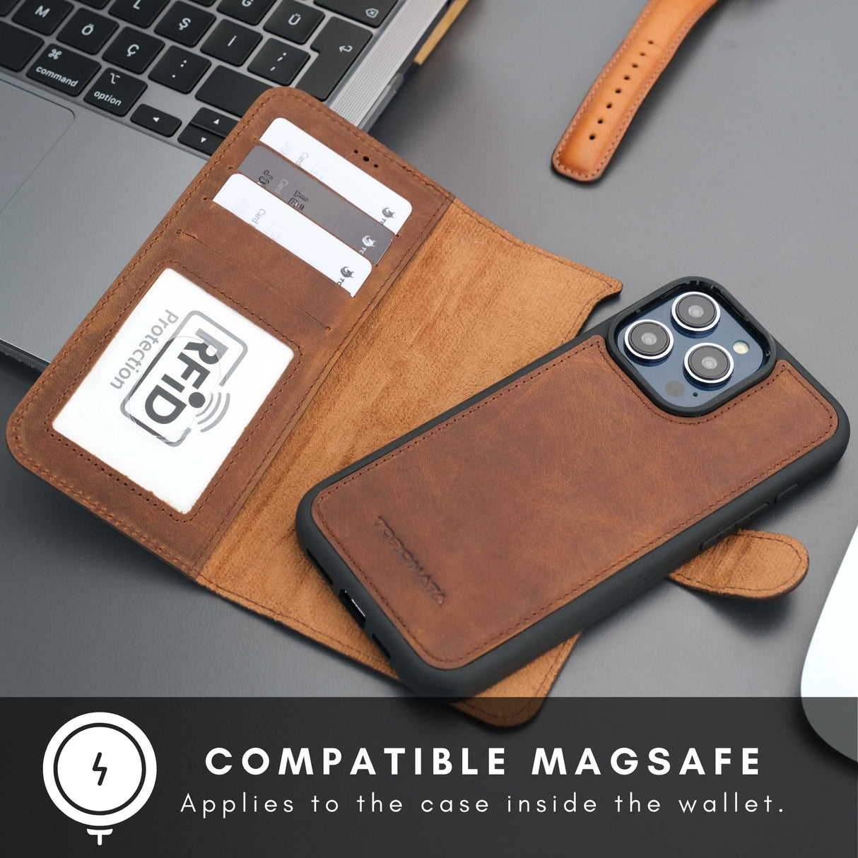 Casper Leather iPhone 15 Pro Wallet Case | Detachable MagSafe Compatible RFID Protection