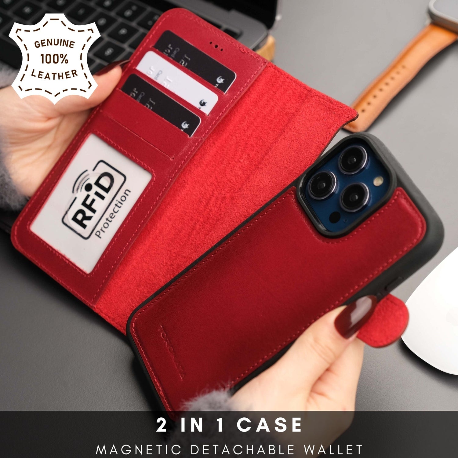 Casper Leather iPhone 15 Pro Wallet Case | Detachable MagSafe Compatible RFID Protection