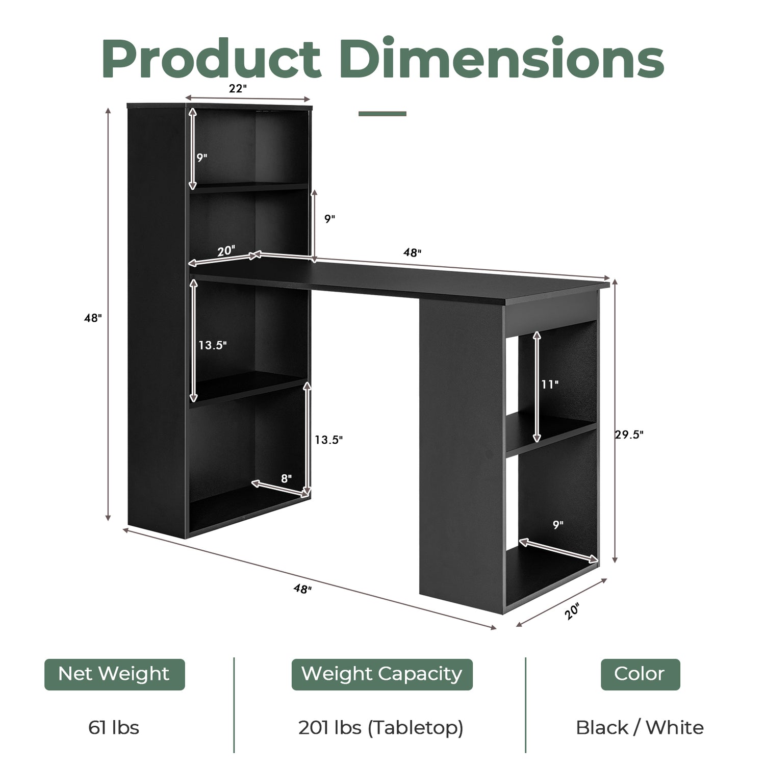 Computer Desk Writing Workstation Office with 6-Tier Storage Shelves