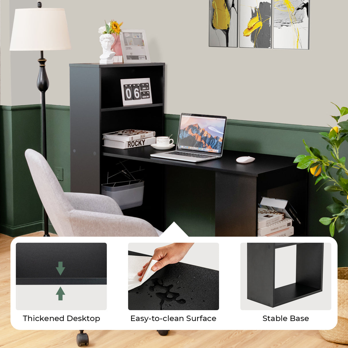 Computer Desk Writing Workstation Office with 6-Tier Storage Shelves