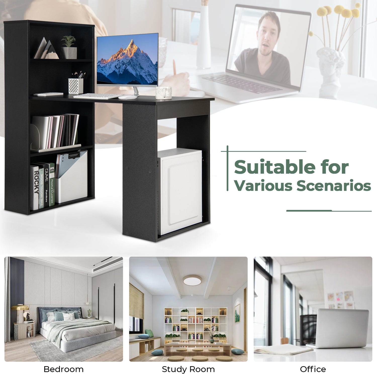 Computer Desk Writing Workstation Office with 6-Tier Storage Shelves