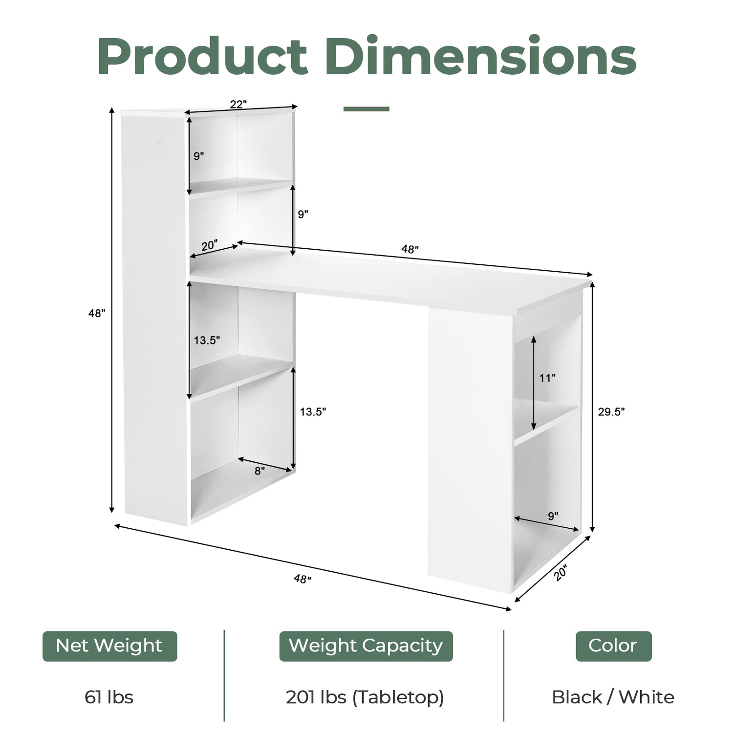 Computer Desk Writing Workstation Office with 6-Tier Storage Shelves