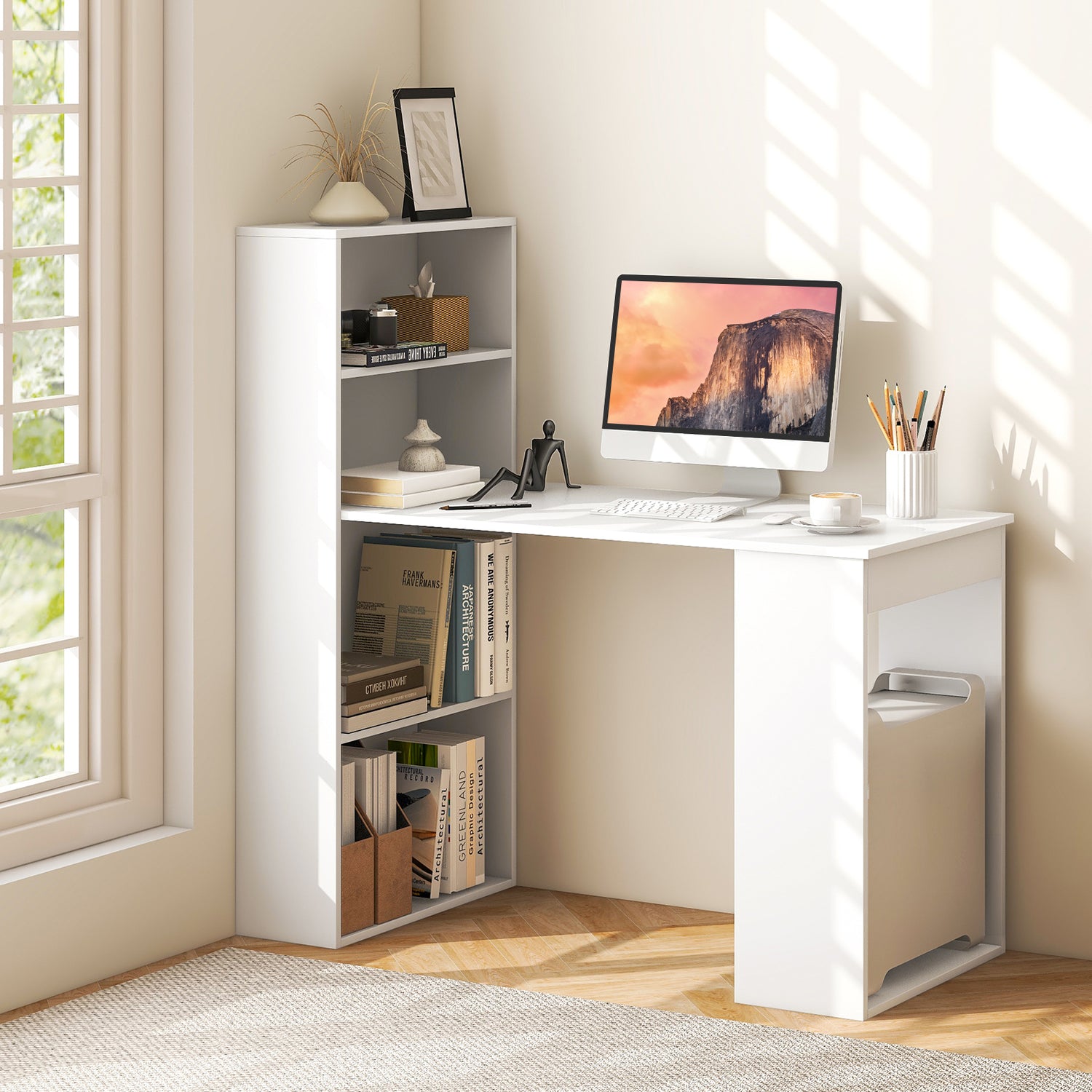 Computer Desk Writing Workstation Office with 6-Tier Storage Shelves