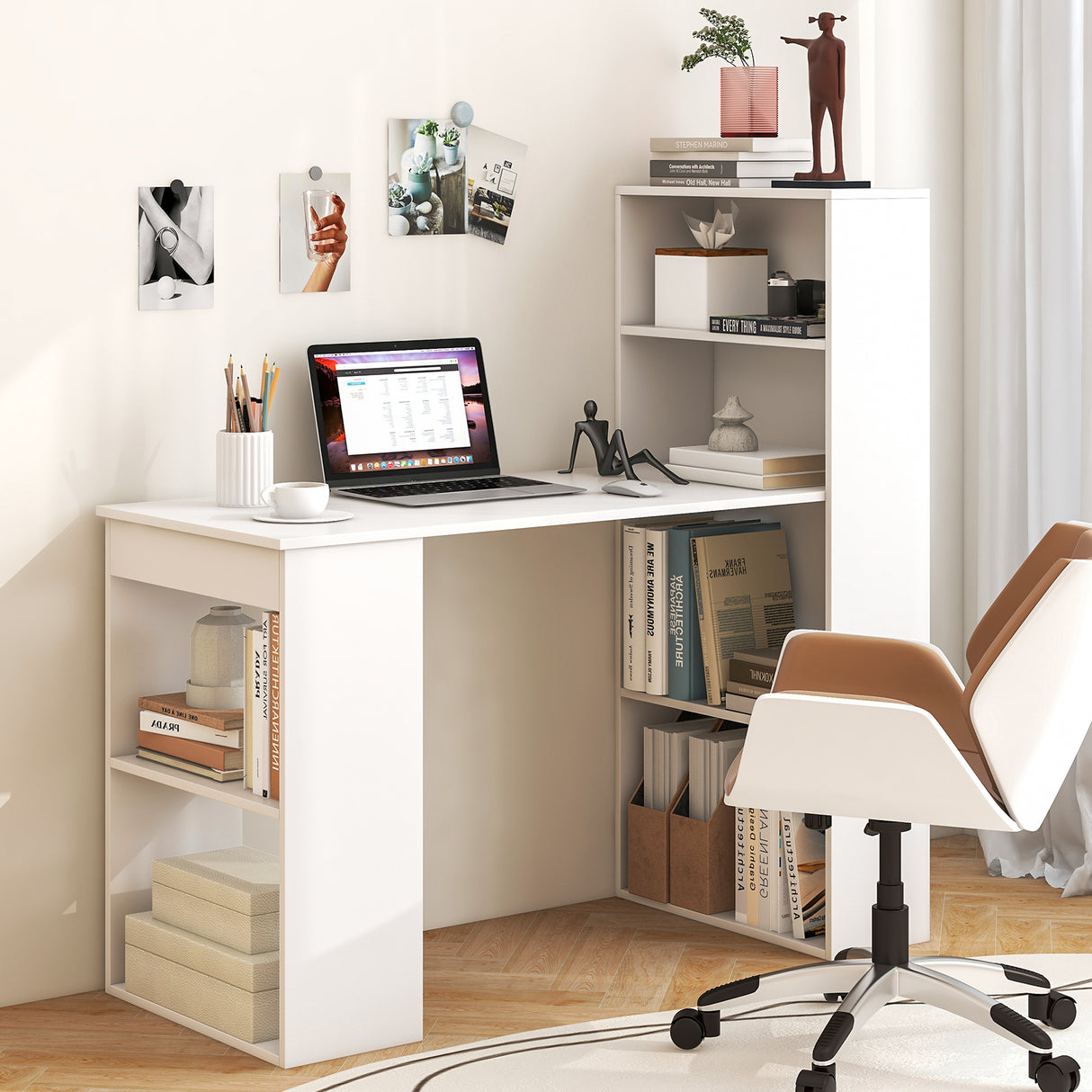 Computer Desk Writing Workstation Office with 6-Tier Storage Shelves