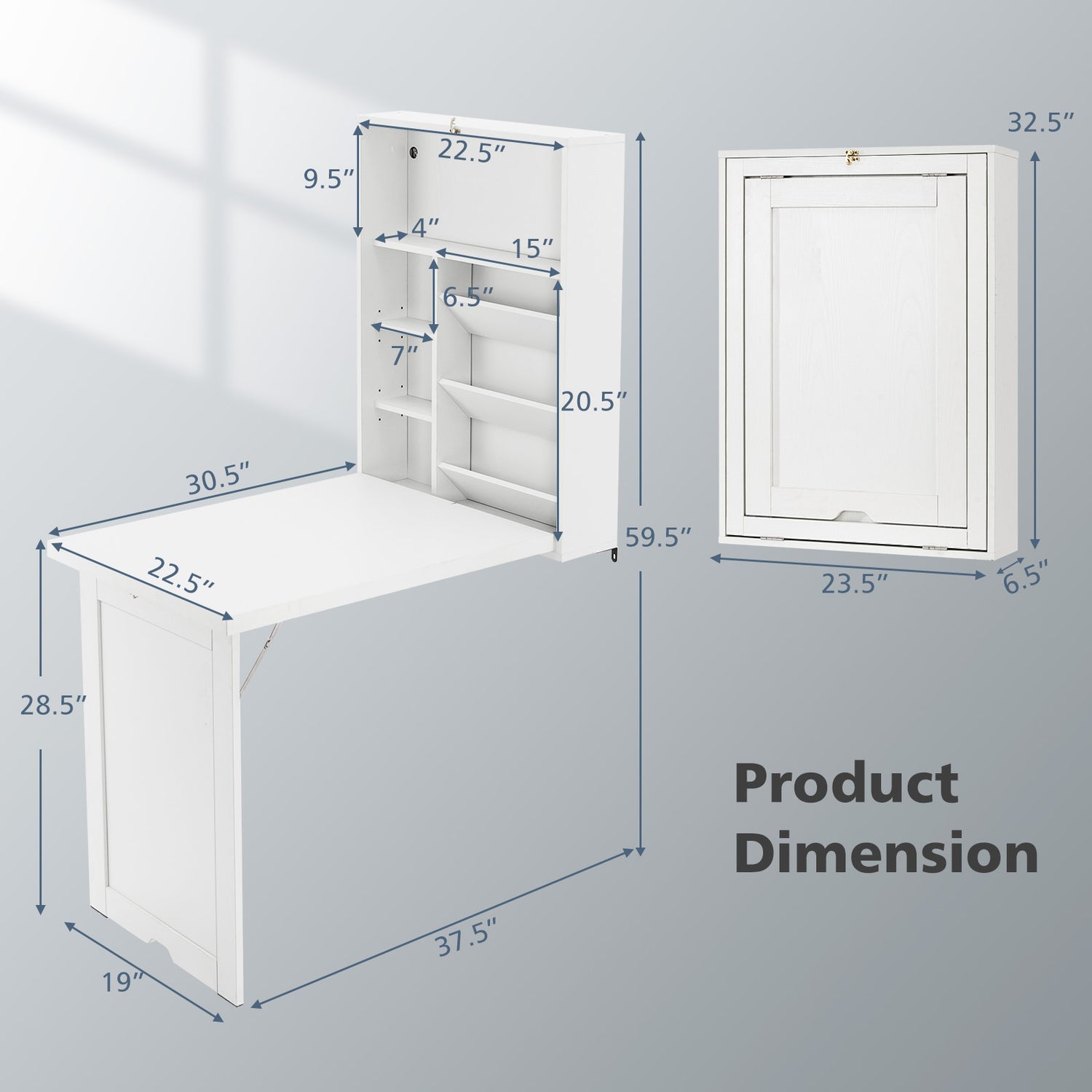 Wall Mounted Fold-Out Convertible Floating Desk Space Saver