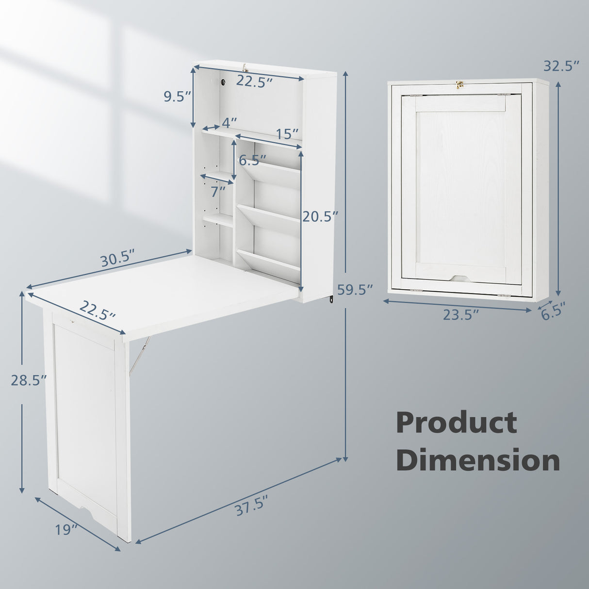 Wall Mounted Fold-Out Convertible Floating Desk Space Saver
