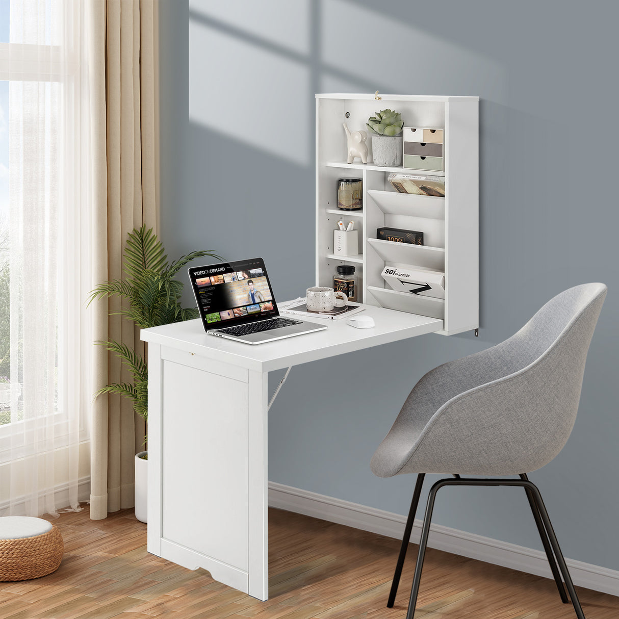Wall Mounted Fold-Out Convertible Floating Desk Space Saver