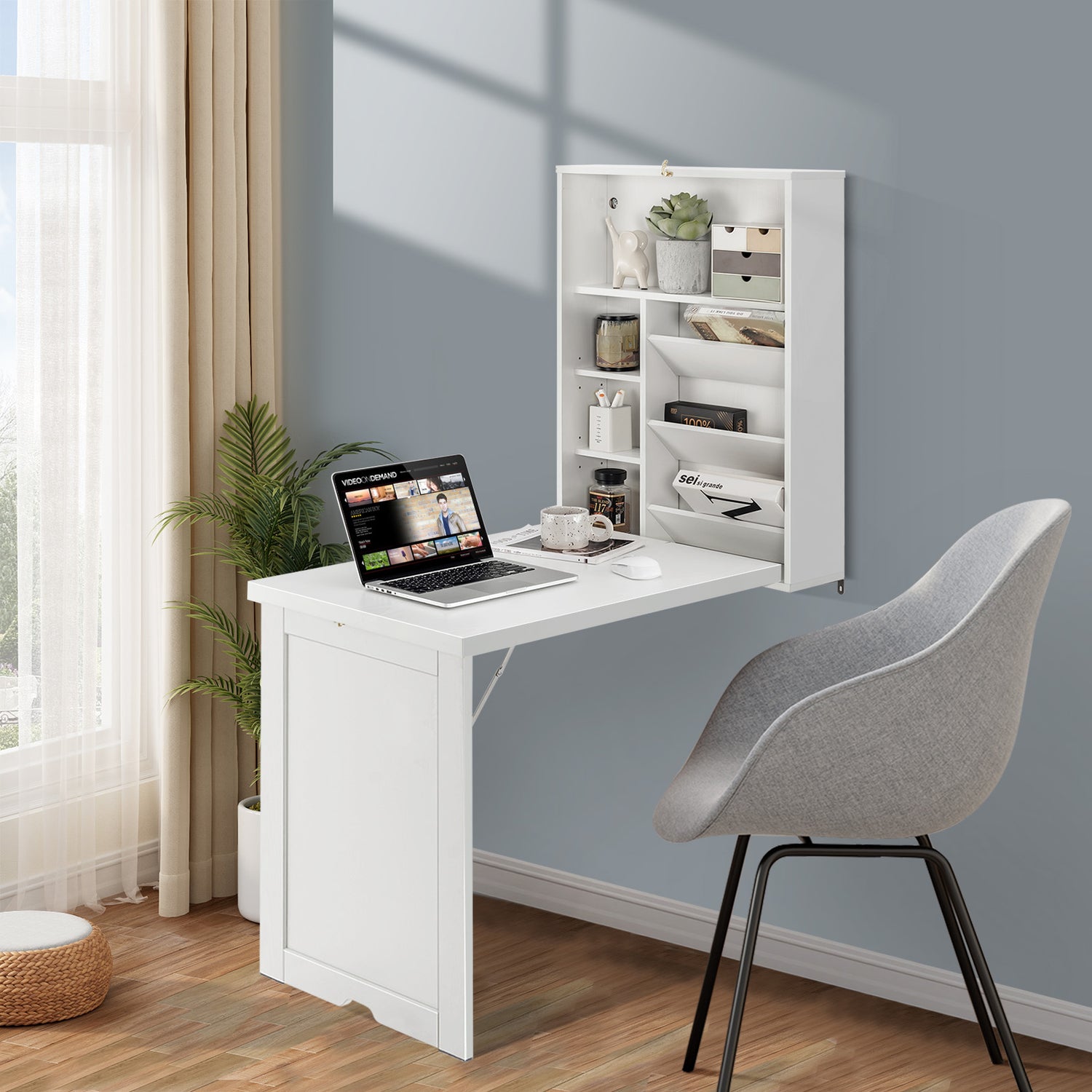 Wall Mounted Fold-Out Convertible Floating Desk Space Saver