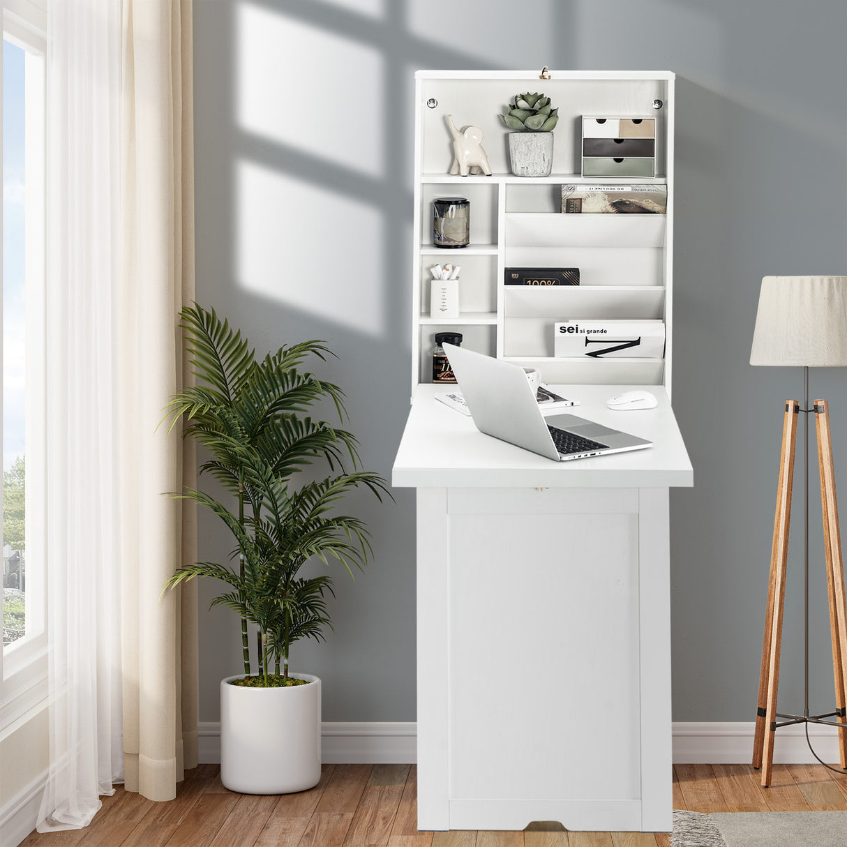 Wall Mounted Fold-Out Convertible Floating Desk Space Saver