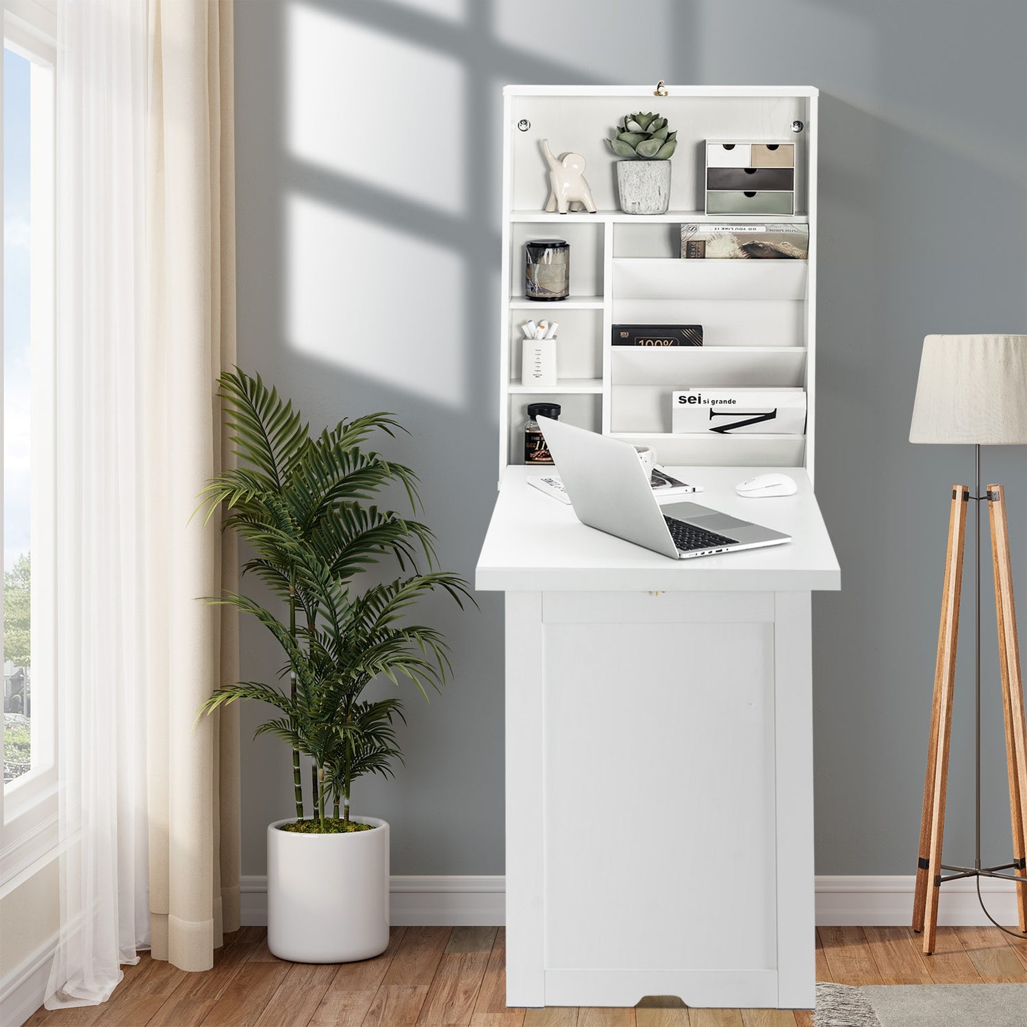 Wall Mounted Fold-Out Convertible Floating Desk Space Saver