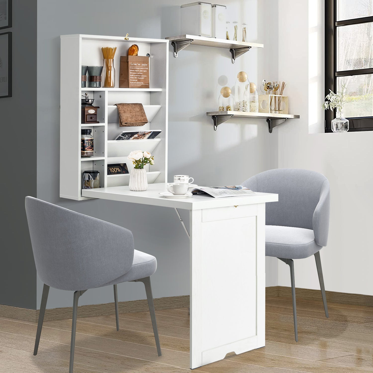 Wall Mounted Fold-Out Convertible Floating Desk Space Saver