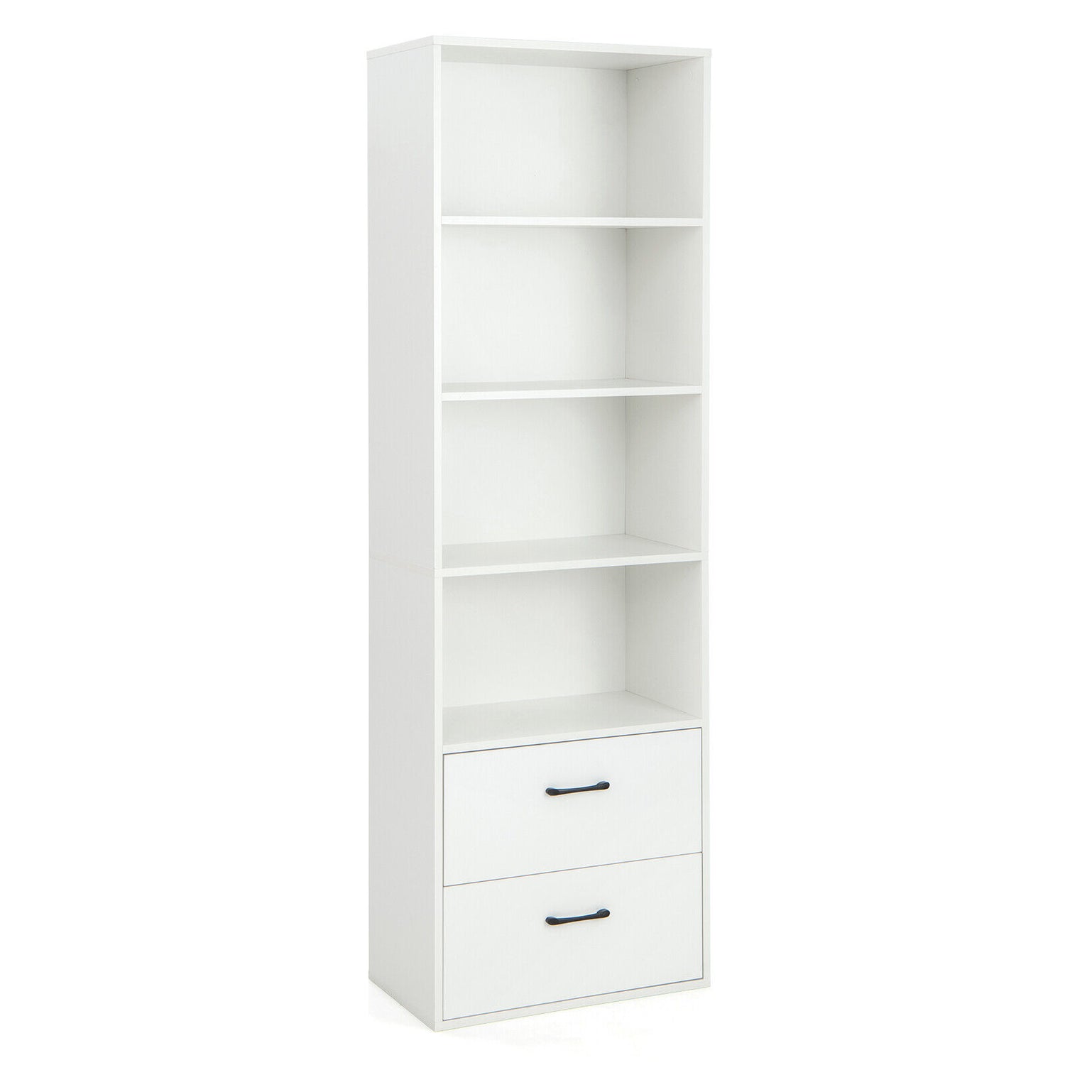 6-Tier Tall Freestanding Bookshelf with 4 Open Shelves and 2 Drawers