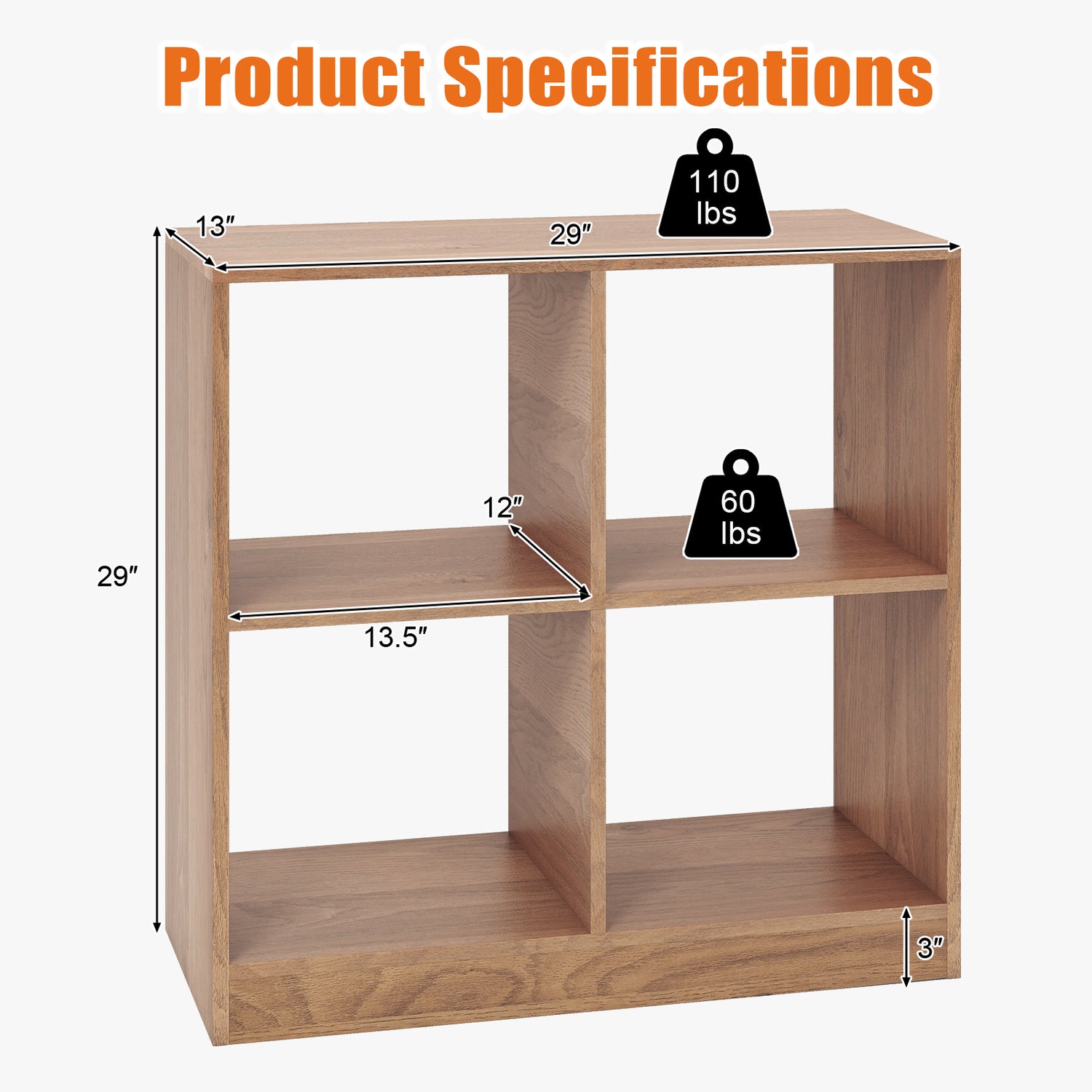 4-Cube Kids Bookcase with Open Shelves