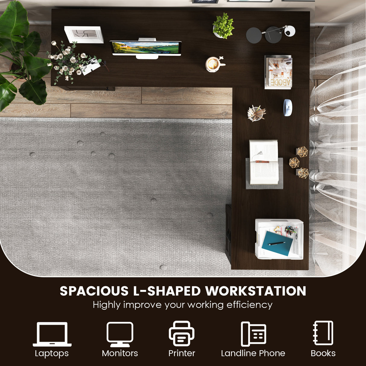 66 Inch L-Shaped Writing Study Workstation Computer Desk with Drawers