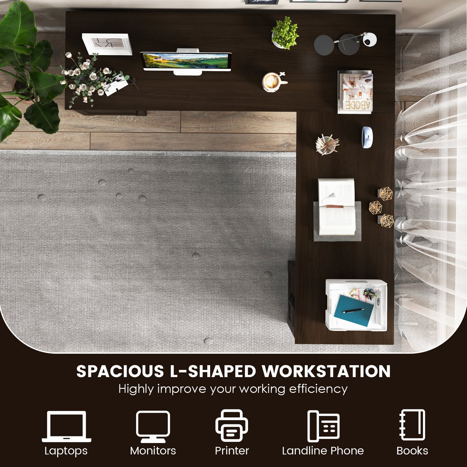 66 Inch L-Shaped Writing Study Workstation Computer Desk with Drawers