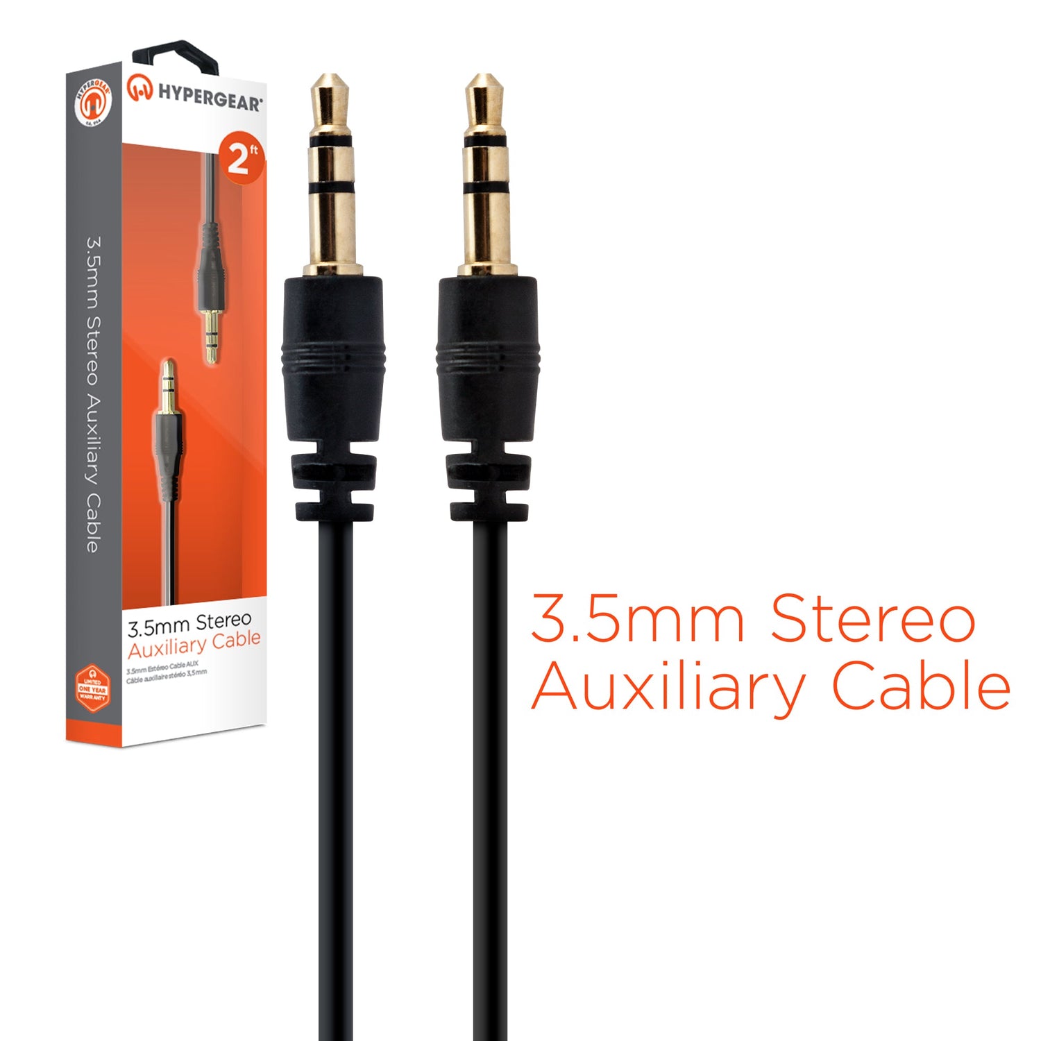 HyperGear 3.5mm Stereo AUX Cable 2ft Black (14029-HYP)