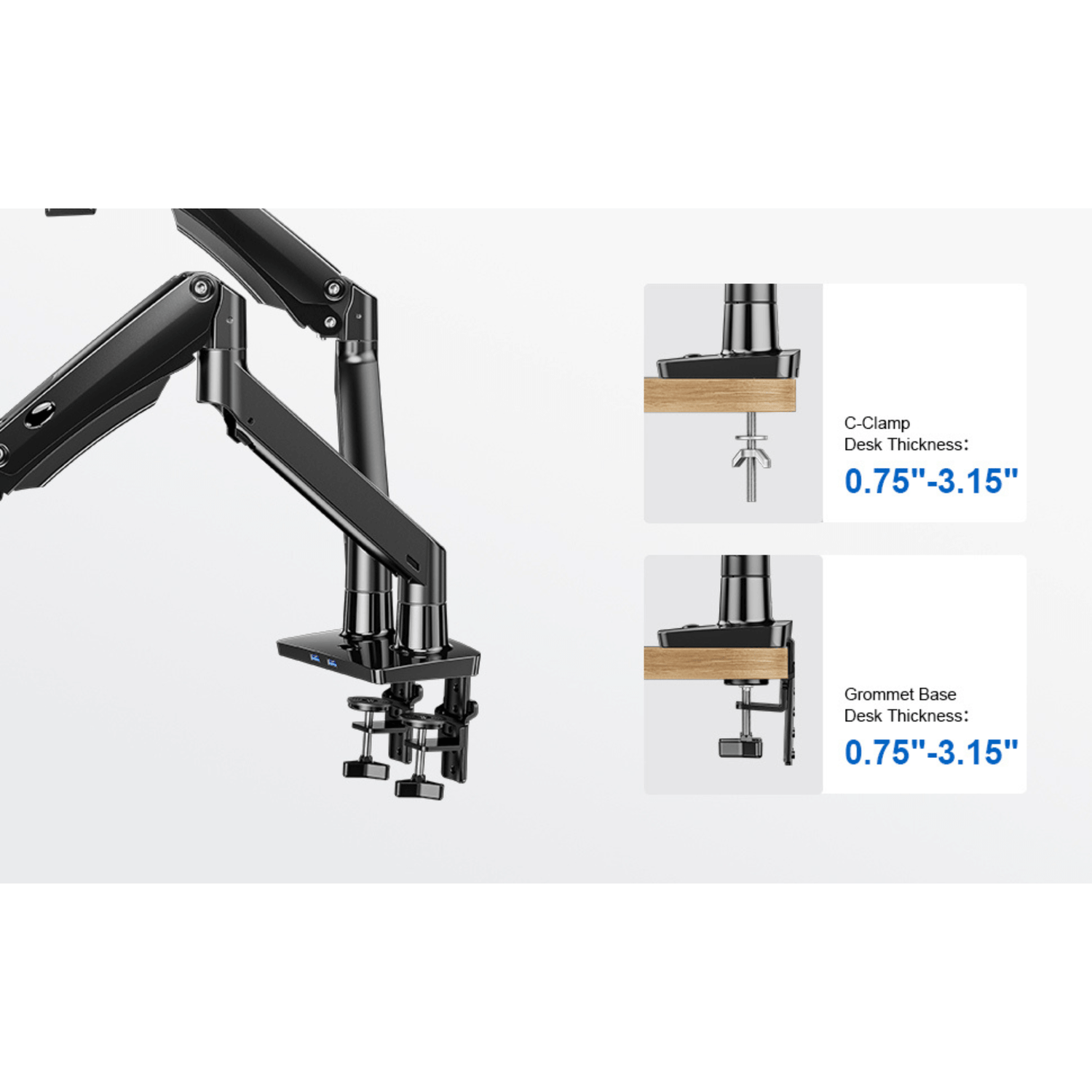 ErgoAV Gas Spring Desk Mount for Dual Monitors 13" to 35"