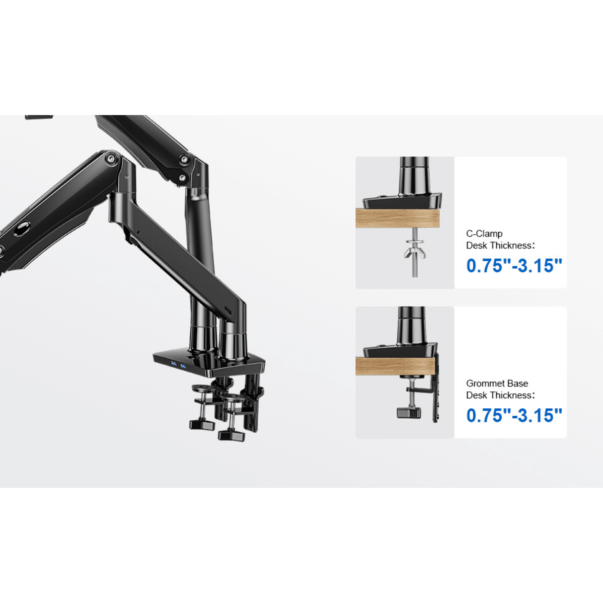 ErgoAV Gas Spring Desk Mount for Dual Monitors 13" to 35"