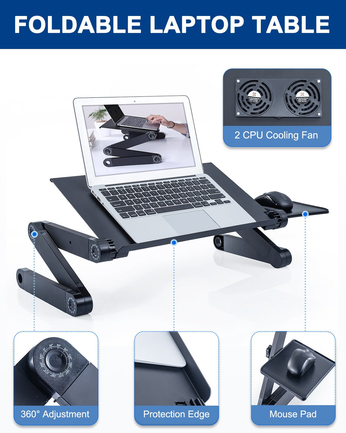 RAINBEAN Adjustable Laptop Stand with Cooling Fans and Mouse Pad