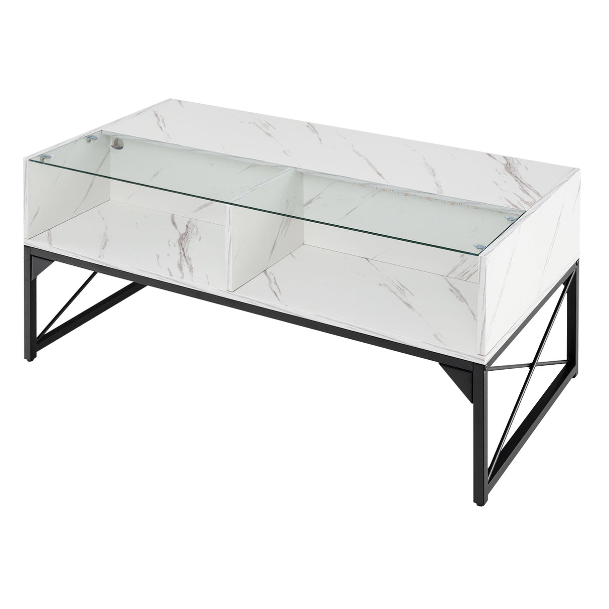 Center Table with Faux Marble and Tempered Glass Top