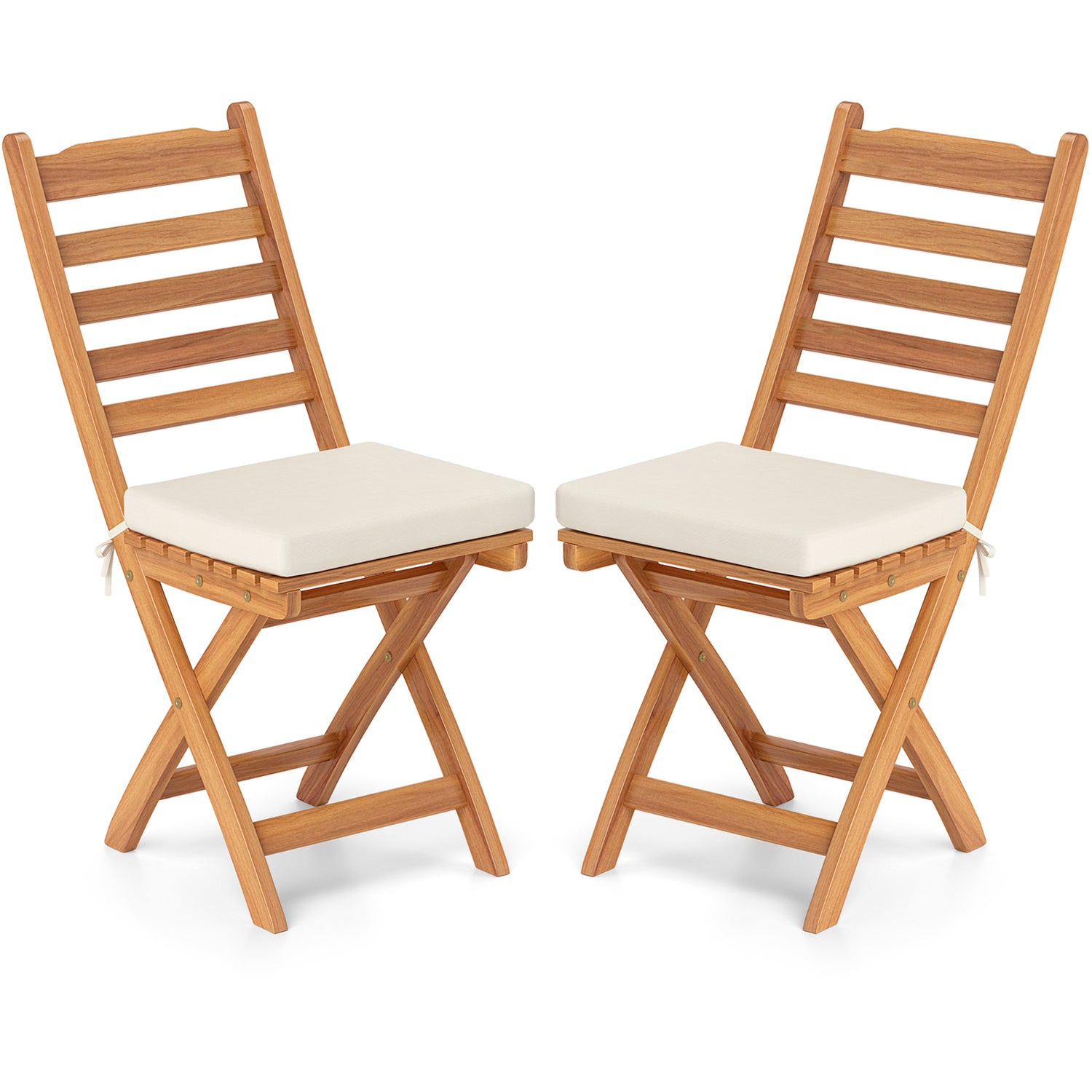 Patio Folding Chairs Set of 2 with Soft Seat Cushion