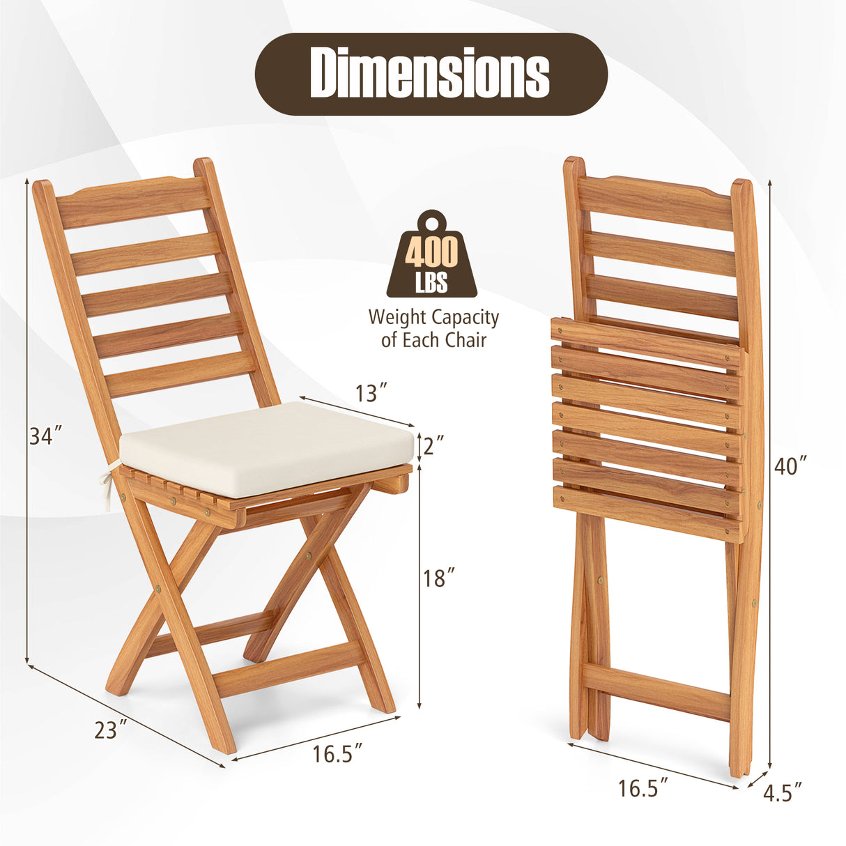 Patio Folding Chairs Set of 2 with Soft Seat Cushion