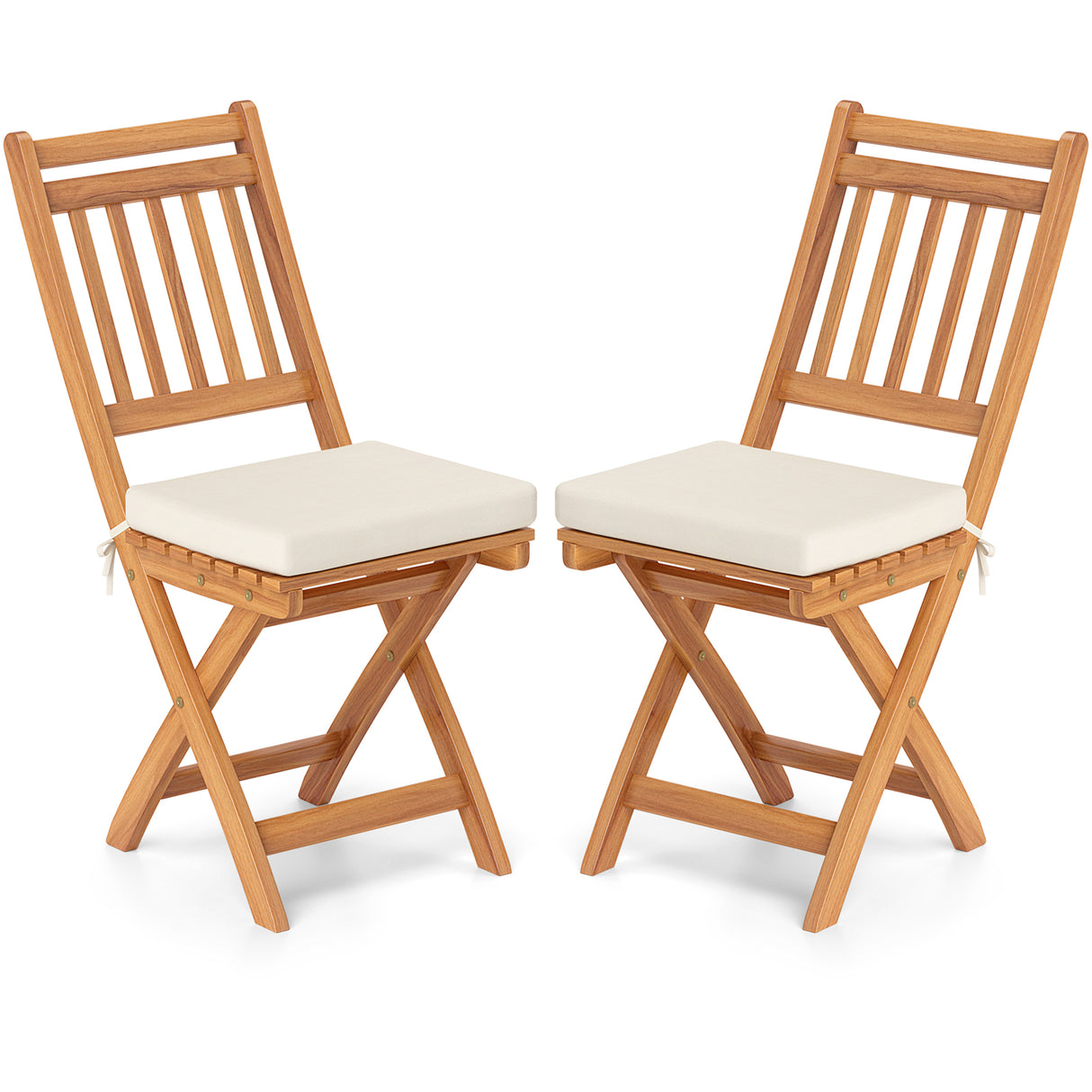 Patio Folding Chairs Set of 2 with Soft Seat Cushion