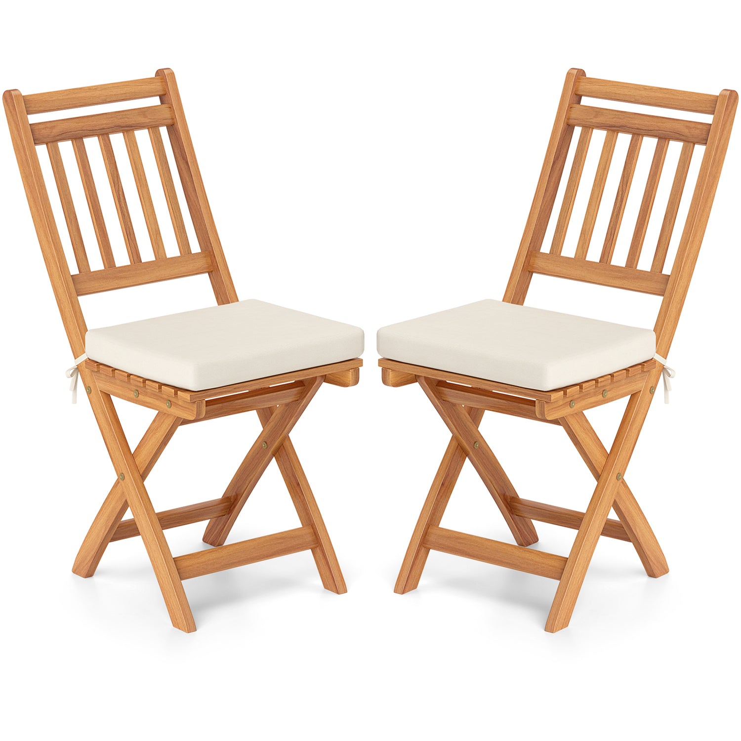 Patio Folding Chairs Set of 2 with Soft Seat Cushion