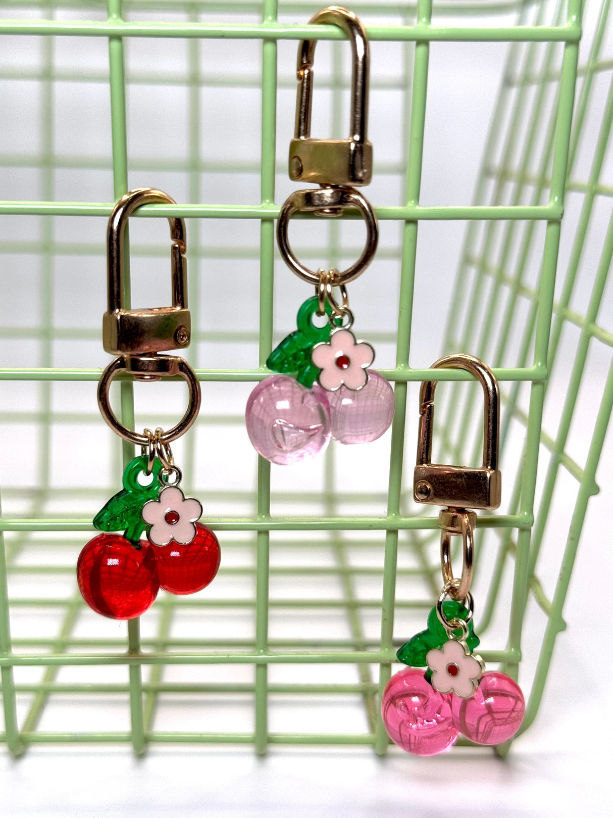 Cherry Flower Blossom Metal Keychain and Bag Charm