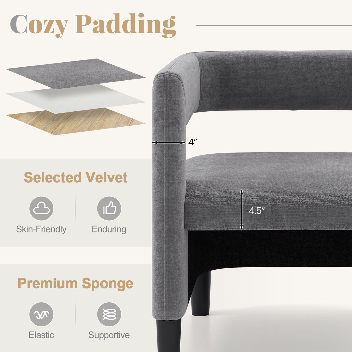 Comfy Accent Armchair with Footrest-Gray