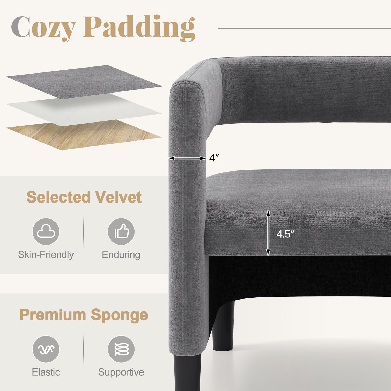 Comfy Accent Armchair with Footrest-Gray