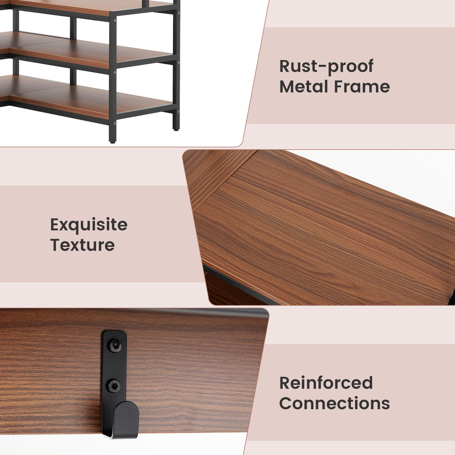 Corner Garment Rack with Open Shelves and 7 Hooks Shoe Bench