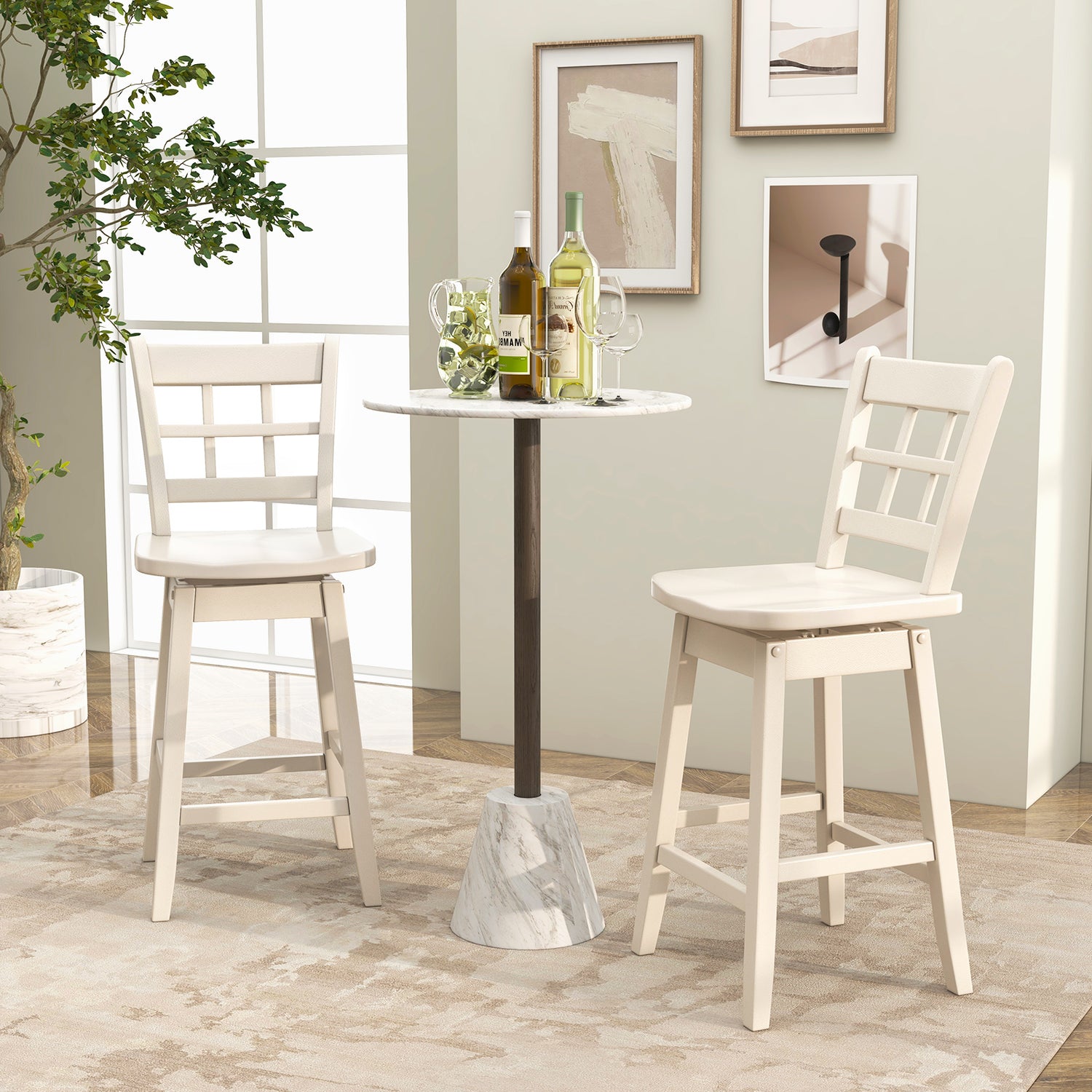 Counter Height Barstools Set of 2 with 6-Grid Hollow Back and Seat