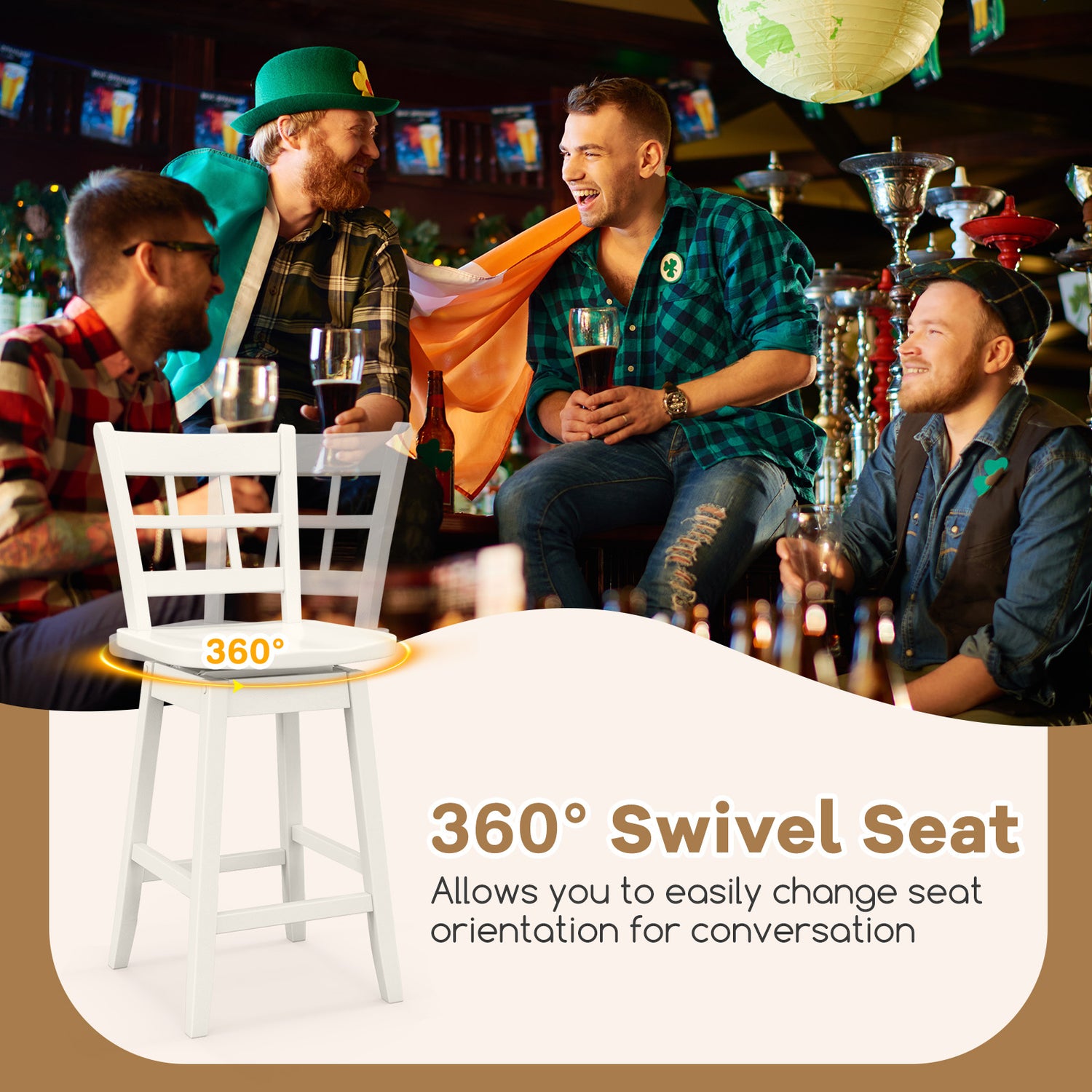 Counter Height Barstools Set of 2 with 6-Grid Hollow Back and Seat