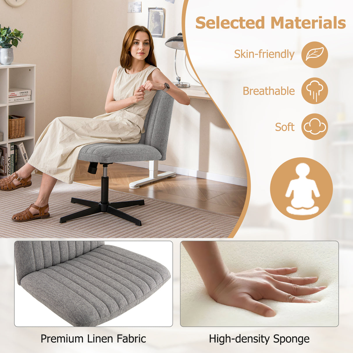 Criss Cross Legged Chair No Wheels 120° Rocking Adjustable Height