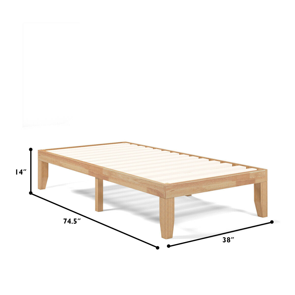Twin Size 14 Inch Wooden Slats Bed Mattress Frame