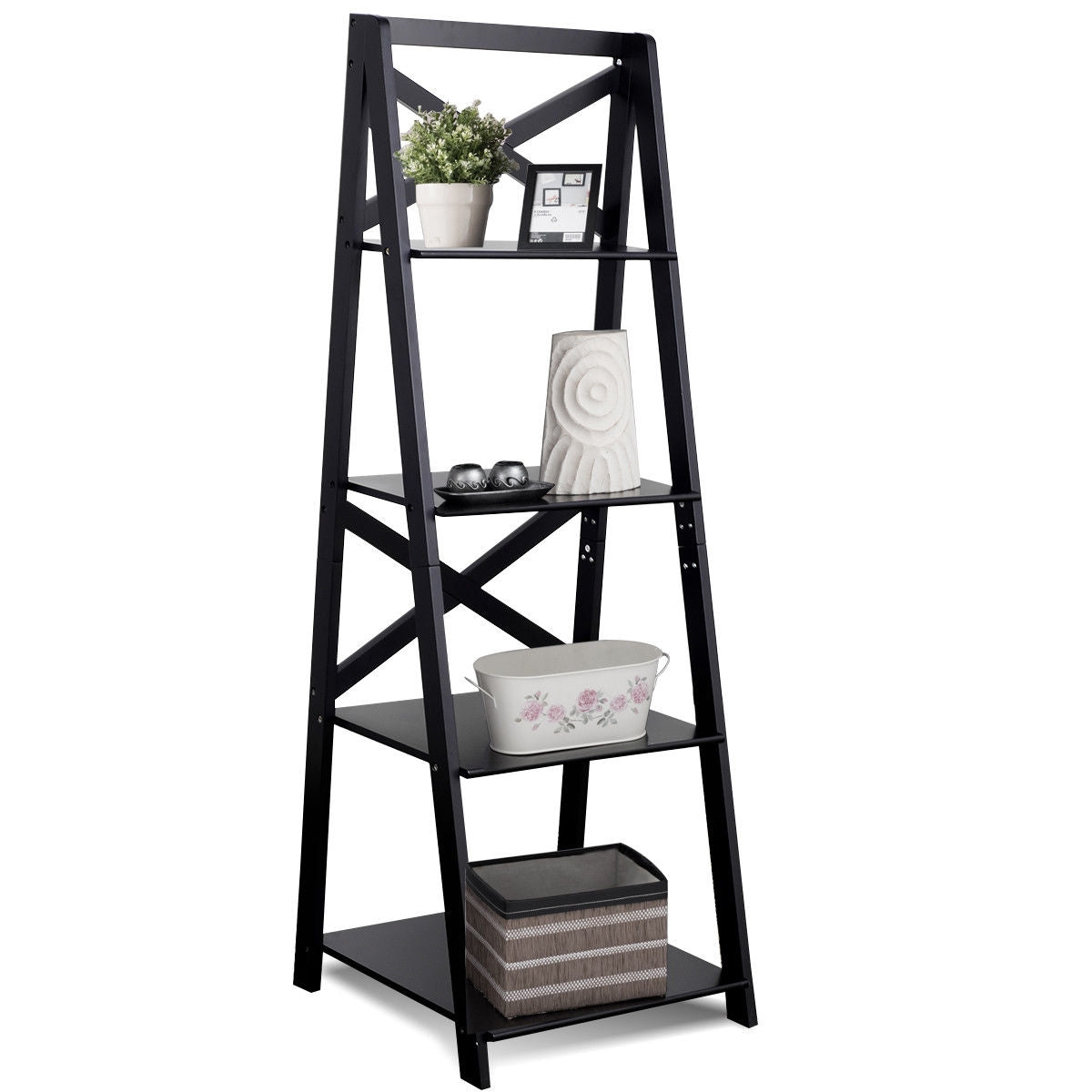 4-Tier/4-tier Leaning Free Standing Ladder Shelf Bookcase