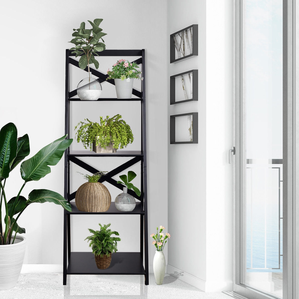4-Tier/4-tier Leaning Free Standing Ladder Shelf Bookcase