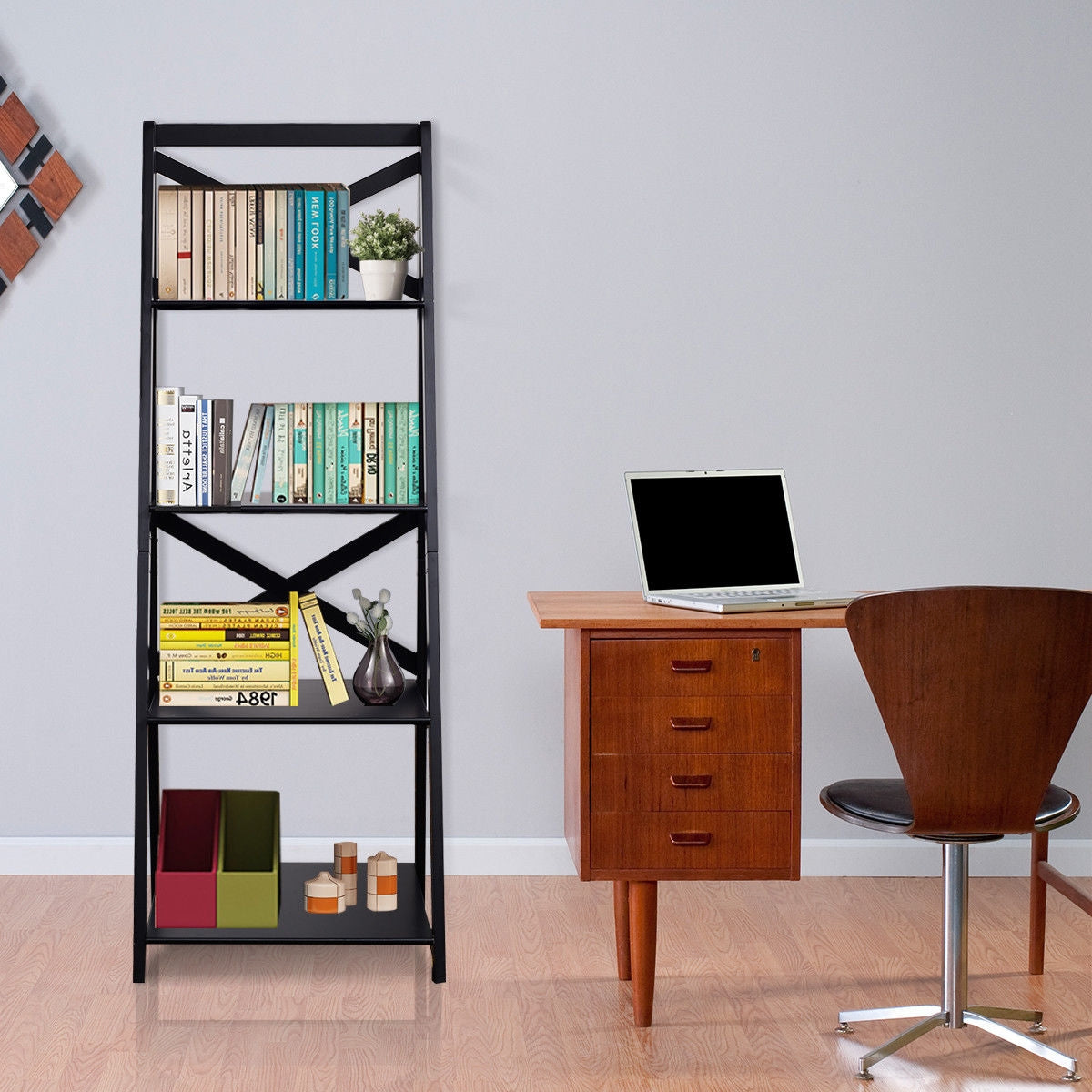 4-Tier/4-tier Leaning Free Standing Ladder Shelf Bookcase