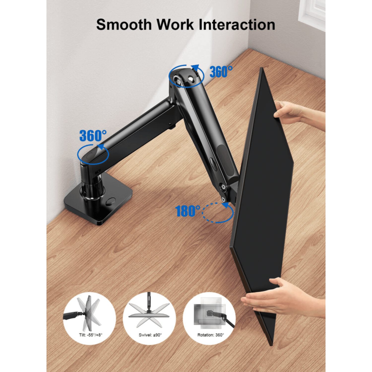 ErgoAV Gas Spring Desk Mount for Single Monitors 13" to 34" and up to 26lbs