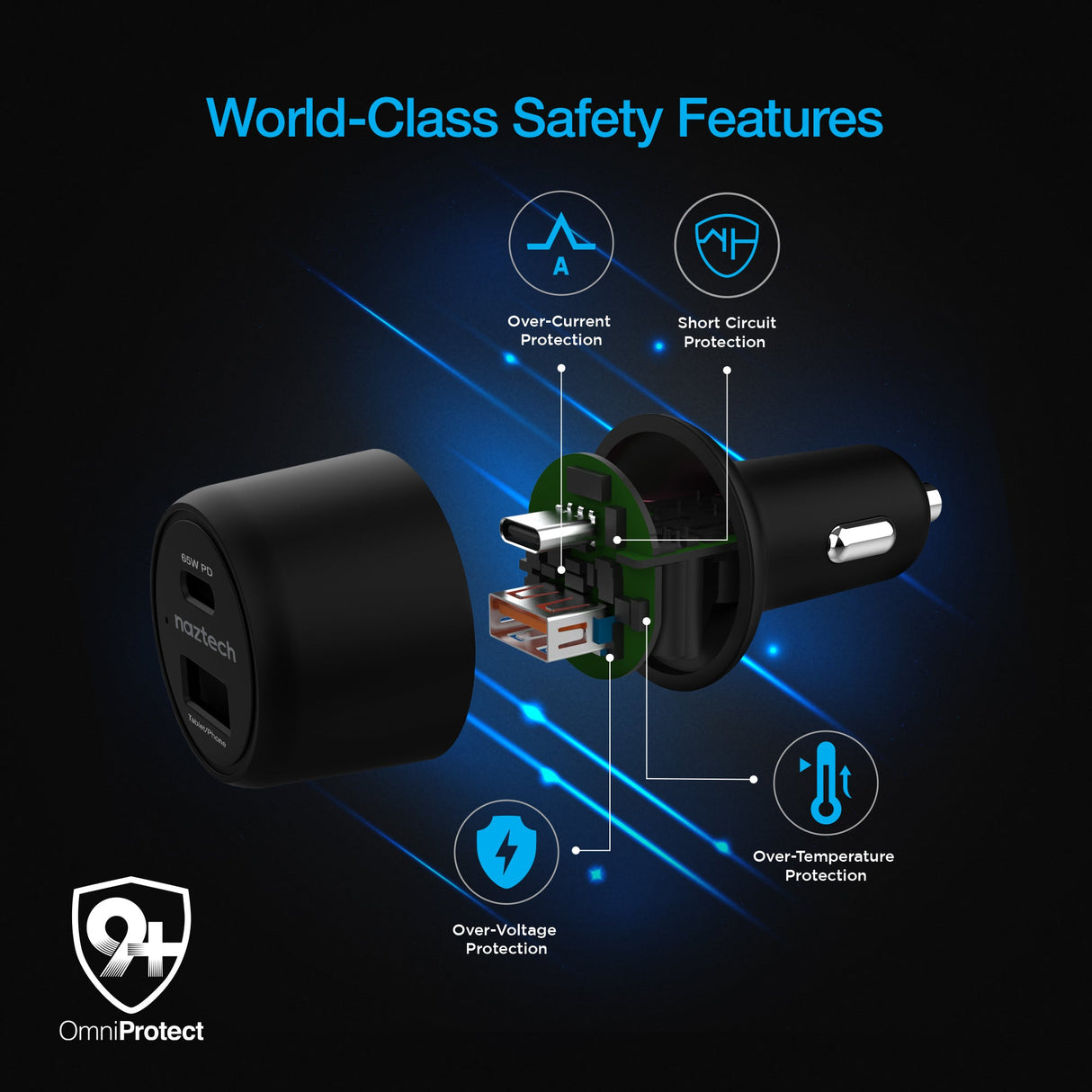 Naztech SpeedMax65 PD65W + QC3 Car Charger