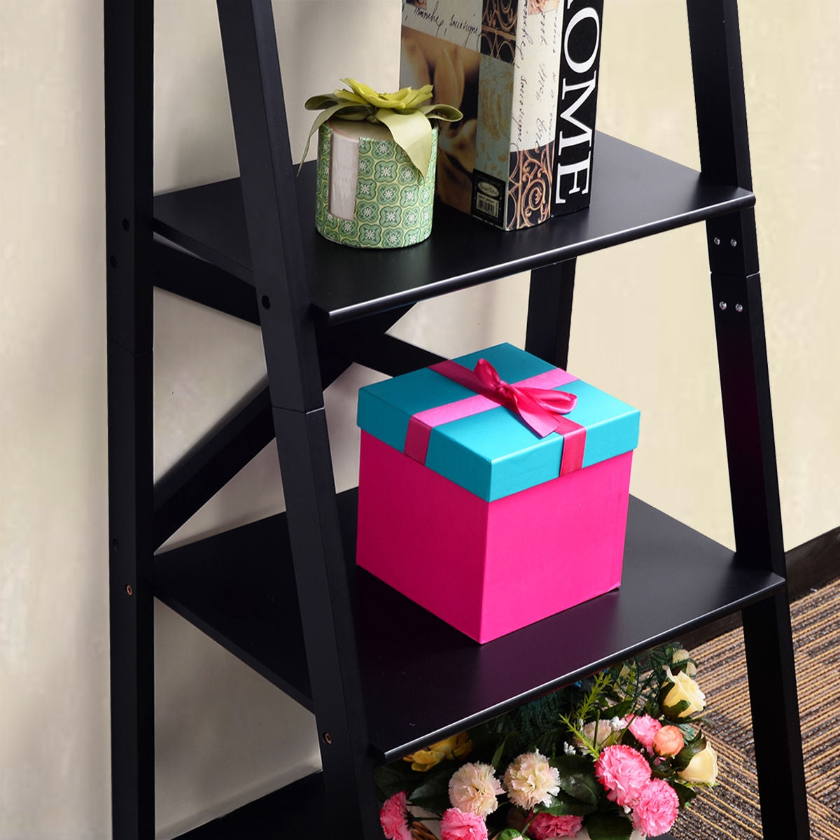 4-Tier/4-tier Leaning Free Standing Ladder Shelf Bookcase
