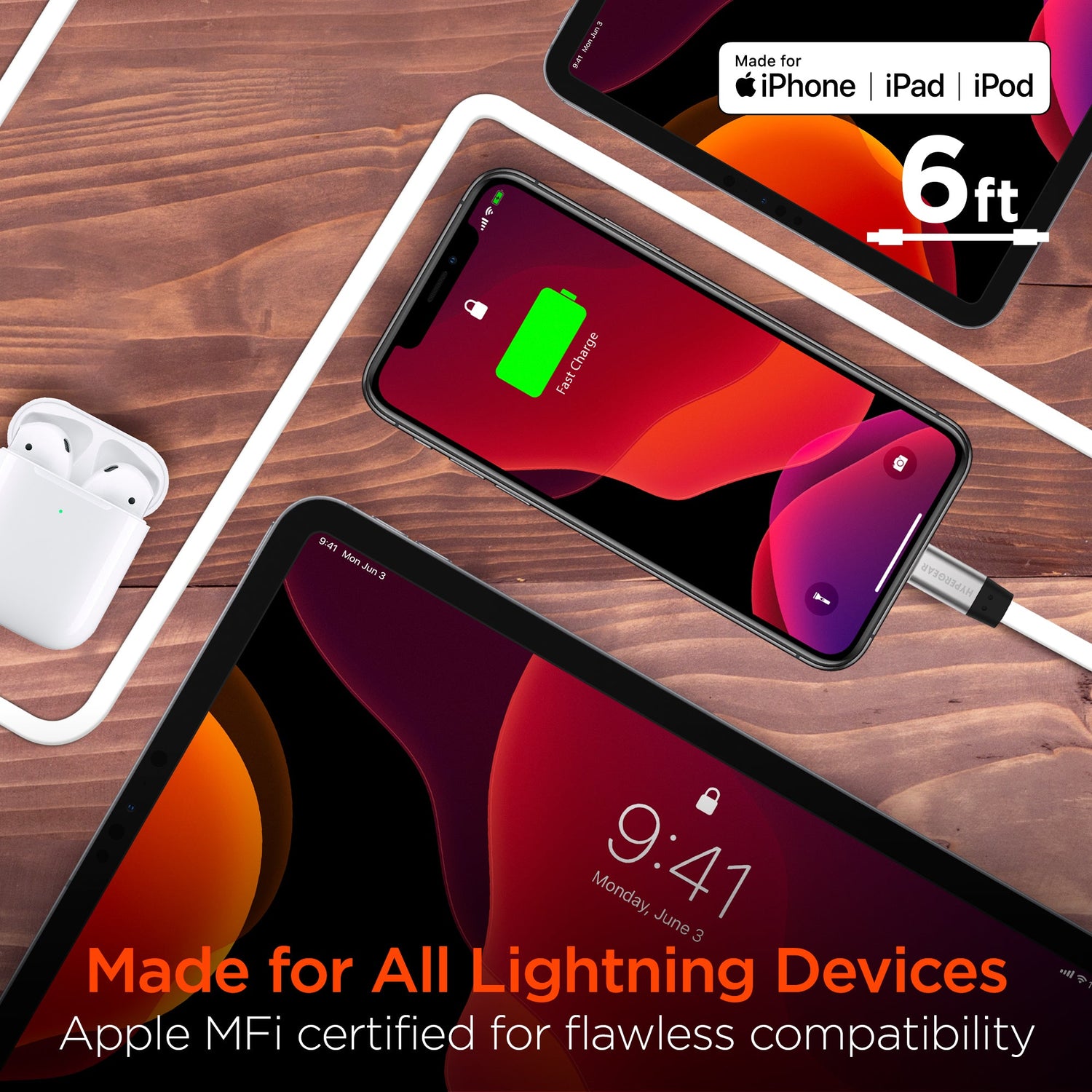 HyperGear Flexi USB-C to Lightning Flat Cable 6ft