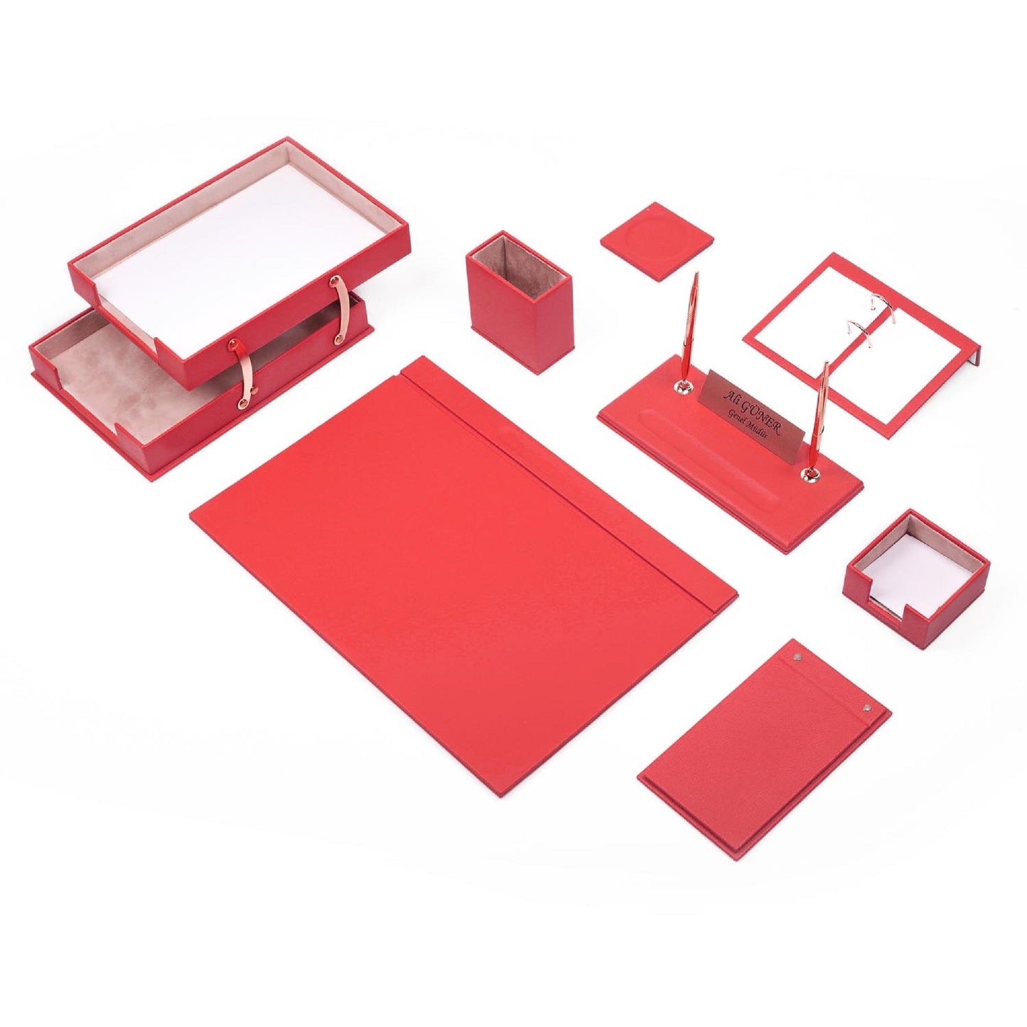 MOOG Leather Desk Set Red 10 Accessories | Personalized Desk Set | Best Gift For All | Customized Gift | Free Ship - 10 PCS