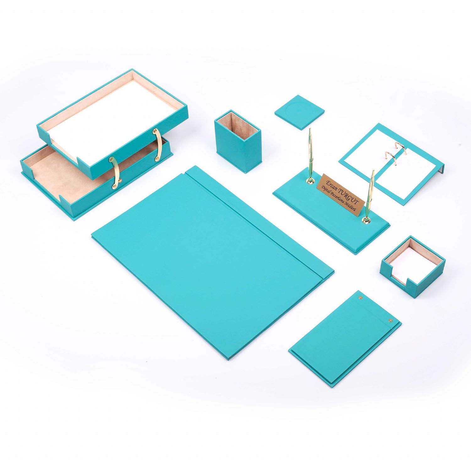 MOOG Leather Desk Set - Double Document Tray- Brown - 10 PCS