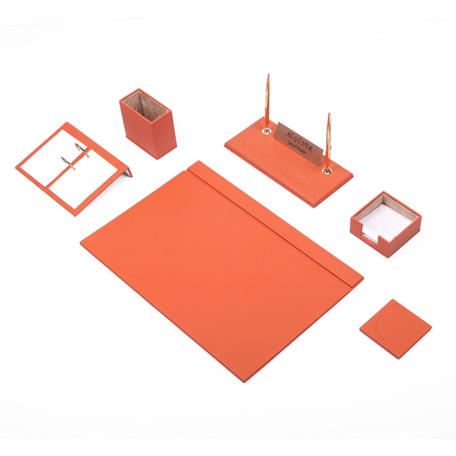 MOOG Leather Desk Set-8 Accessories - Pink - 8 PCS