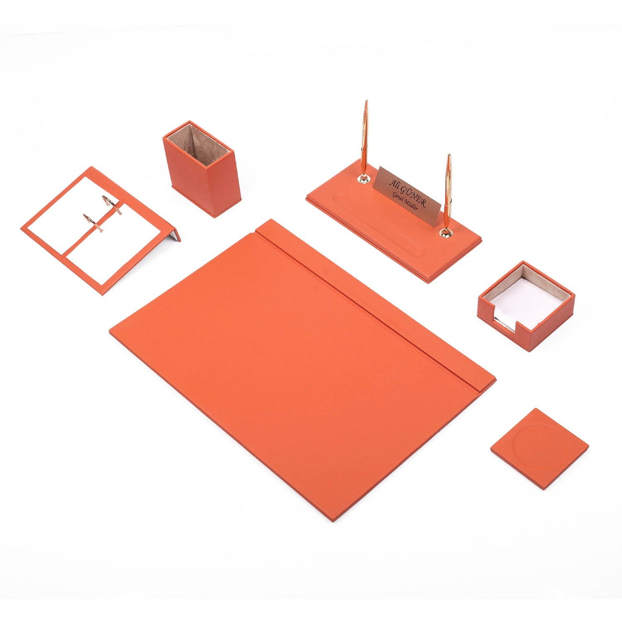 MOOG Leather Desk Set-8 Accessories - Black - 8 PCS